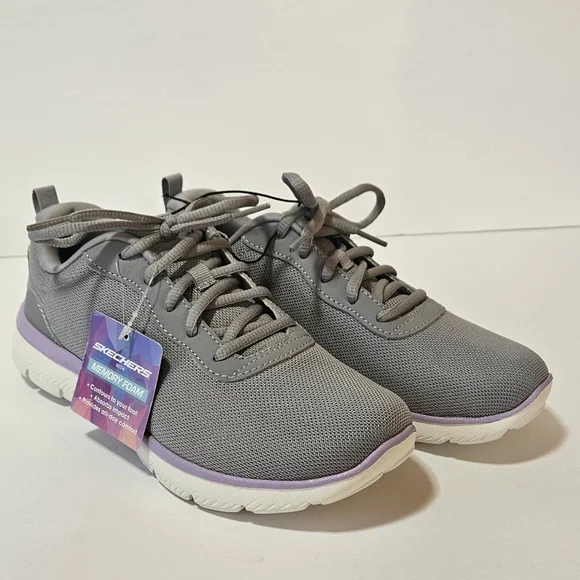 NWT Sketchers Sneakers Grey and Purple 5 1/2 - Picture 2 of 7